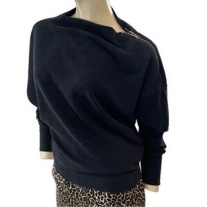 We The Free- Black Zipper Off-the-Shoulder Long Sleeve Top - S
